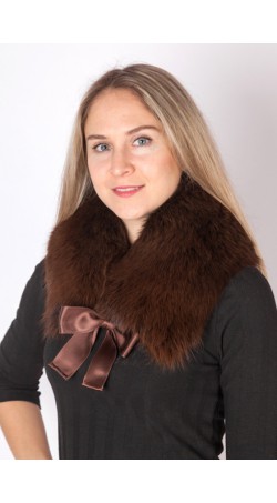 Dark brown fox fur collar-neck warmer